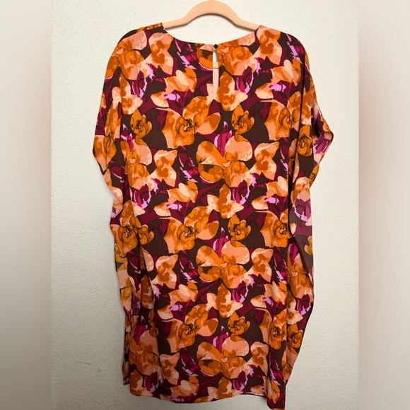 H By Halston Cascade Orange & Purple Floral Fitted Bodice Chiffon Caftan Dress M - Picture 6 of 9